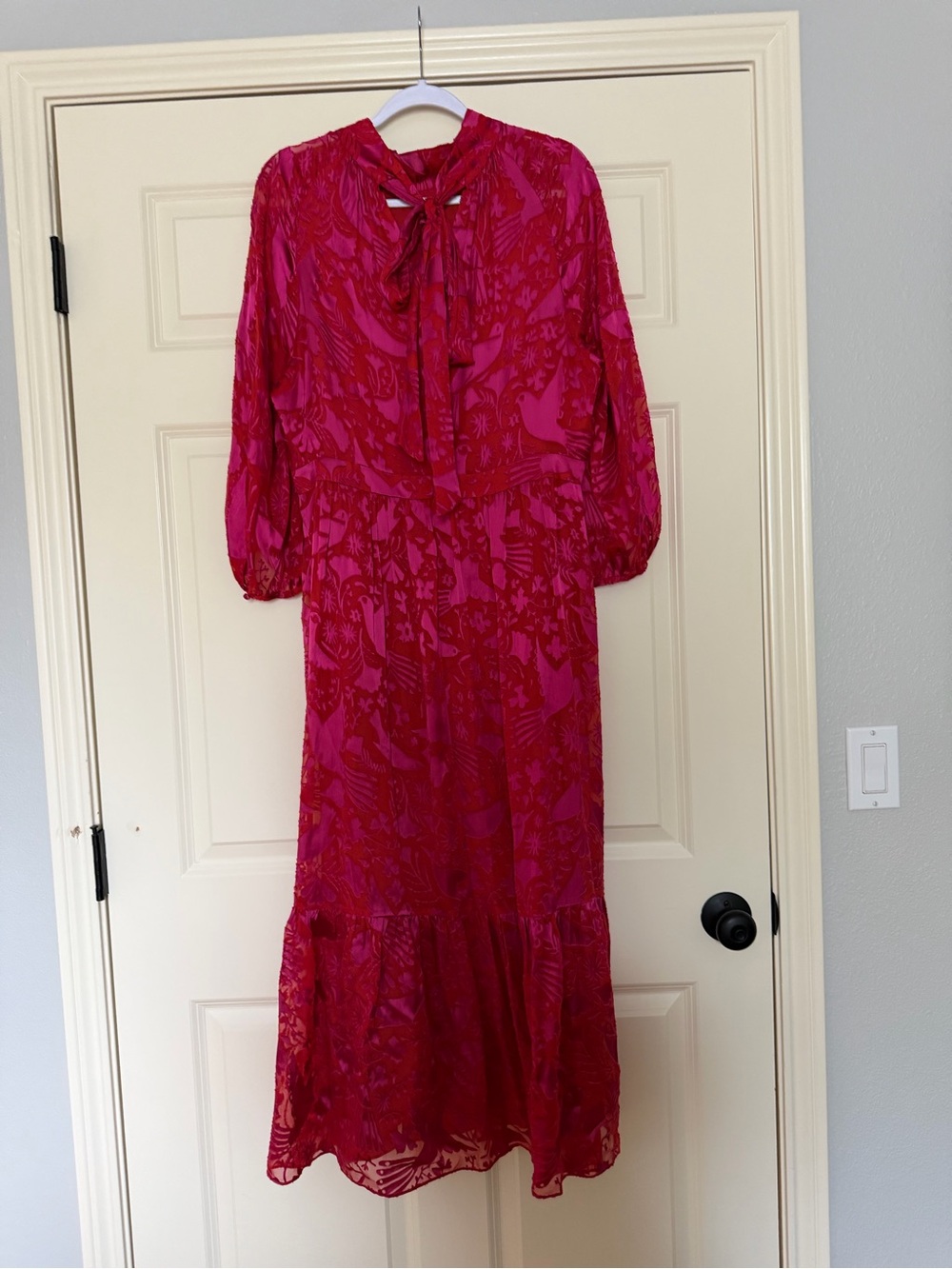 Boden Velvet Pink and Red Tie-Neck Maxi Dress - Picture 7 of 8
